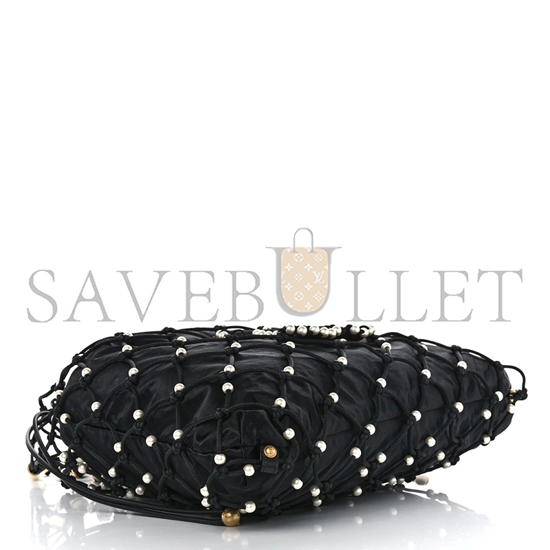 CHANEL NYLON PEARL COCO BEACH NET TOTE BLACK AS29384 (39*33*5cm)